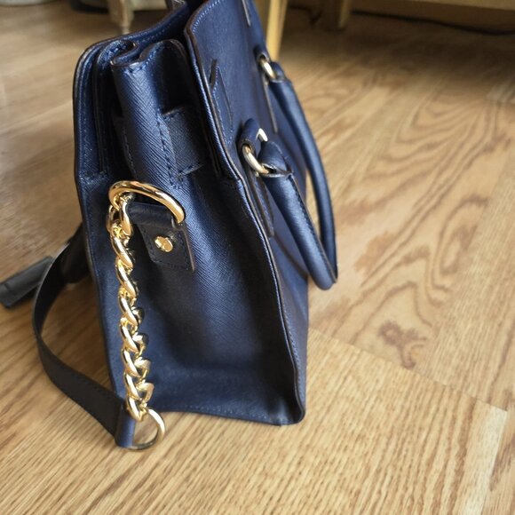 Michael Kors Hamilton Logo Satchel Bag Navy Blue - Picture 7 of 13